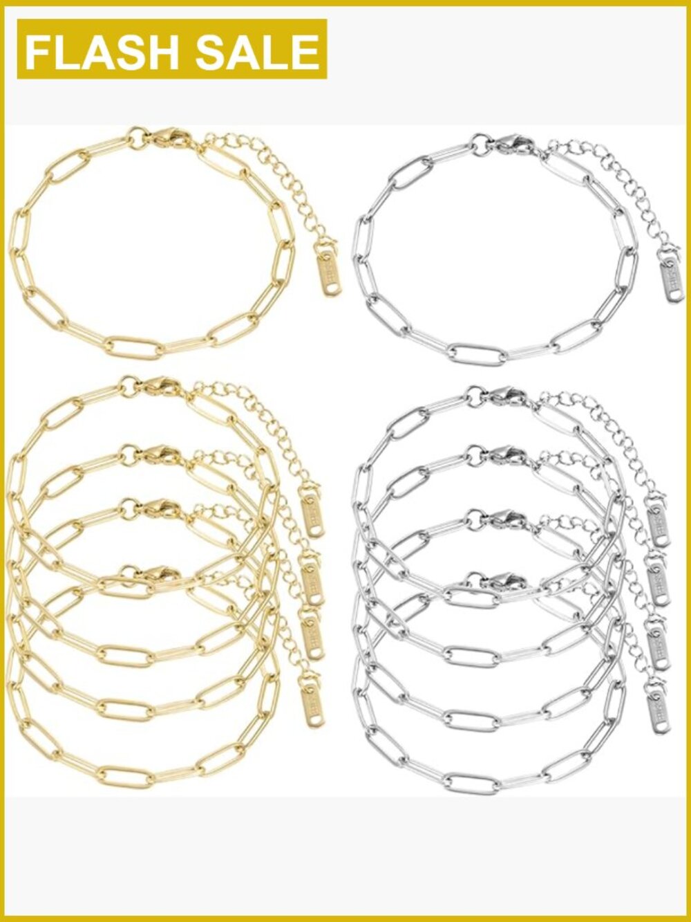 10 Pcs 18K Gold Charm Bracelet Kit, 6.31 Inch Paperclip Chain for Jewelry